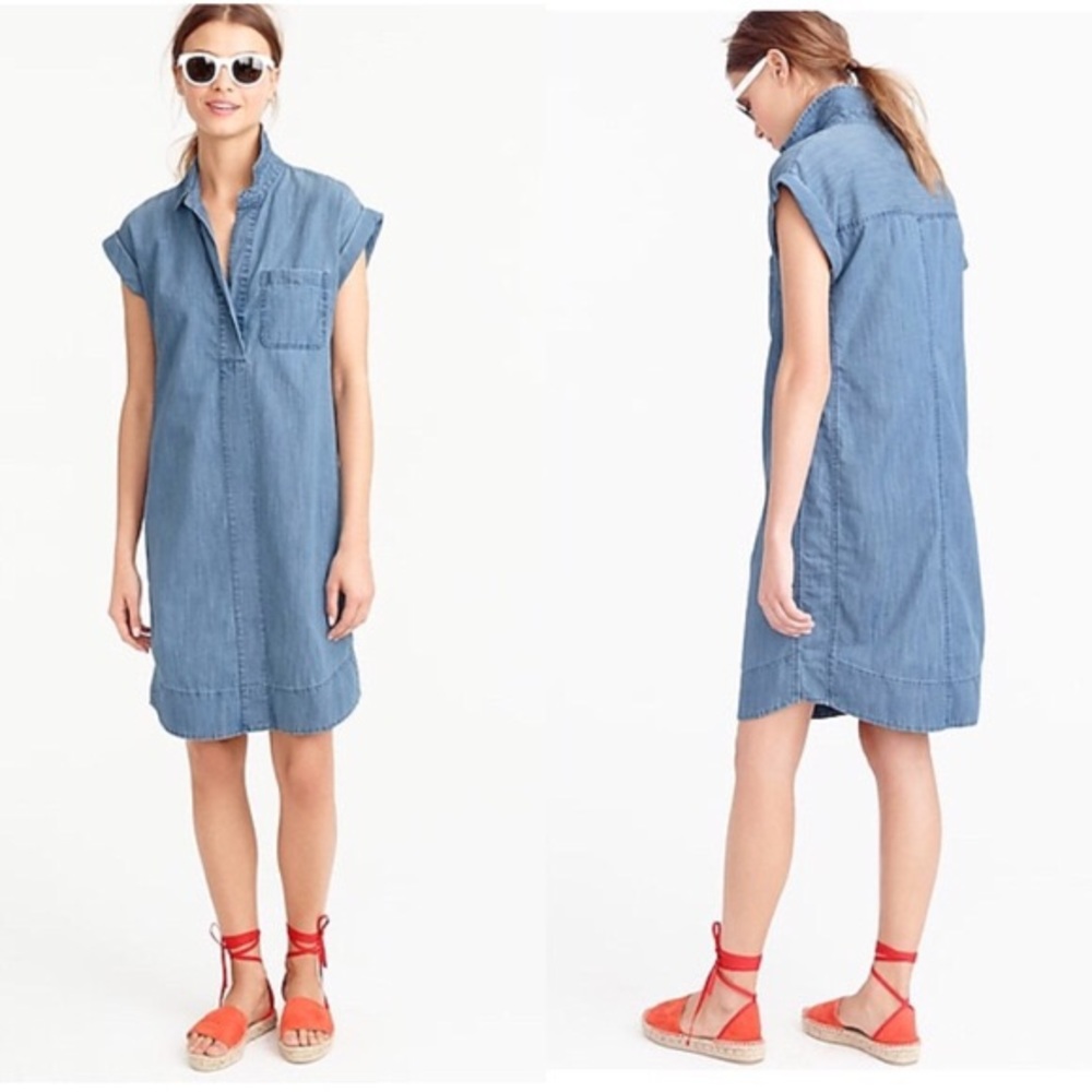J.Crew Chambray Capped-Sleeve Shirtdress, Sz S